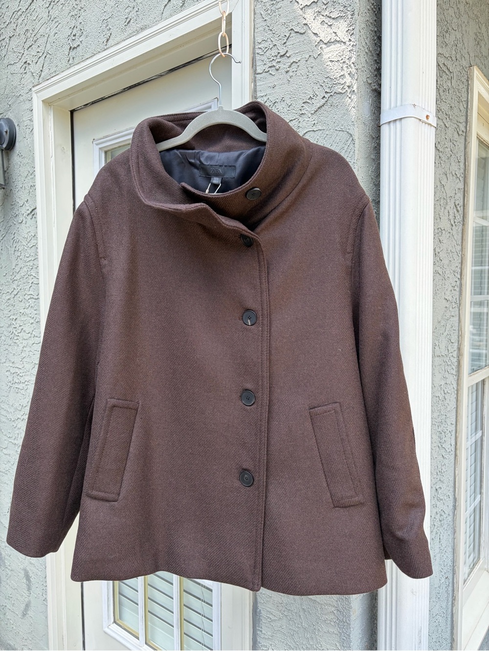 Zara Chocolate Brown Short Wool Pea Coat